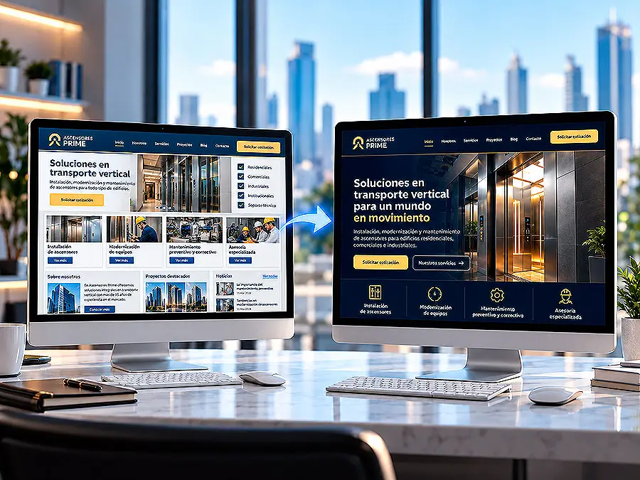 Comparación visual entre una web antigua y un rediseño web moderno