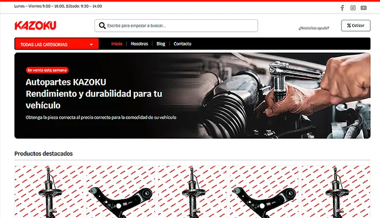 Autopartes Kazoku: página web con catálogo de productos