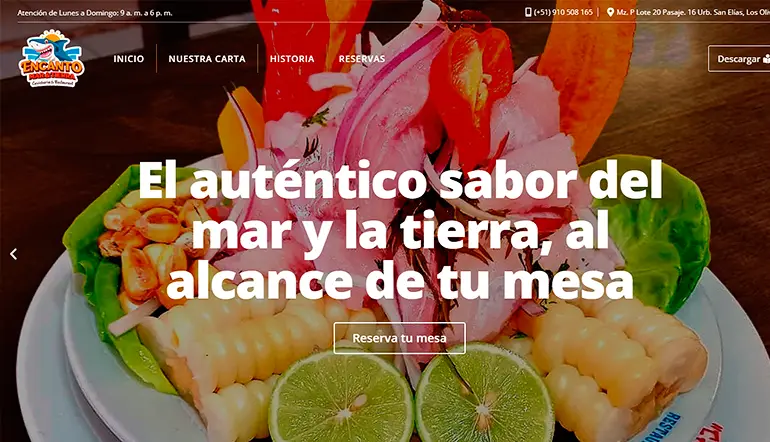Encanto Mar & Tierra: página web para restaurante y negocio local