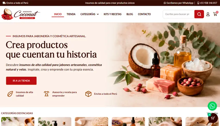 Jabonería Coconut: página web orientada a marca y productos